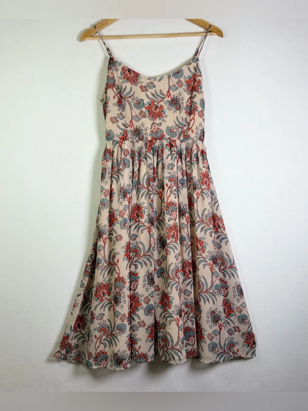 BB Dakota Floral Boho Midi Dress Women’s Sz 2 Cream Red Blue Sleeveless Coastal - Picture 2 of 9